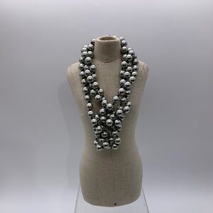 Long 52” Vintage Silver Faux Pearl Necklace Hand Knotted Signed Colin & Collette
